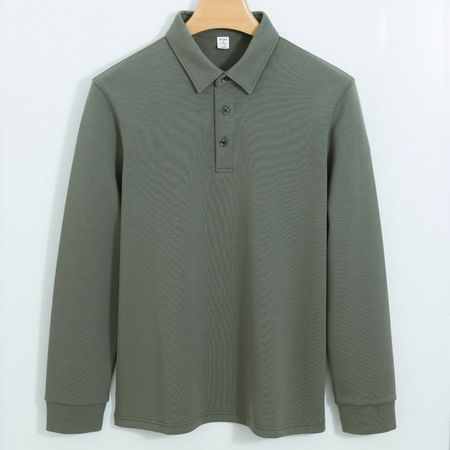 Men's Long-sleeved Polo Shirt with Thickened Cotton Collar